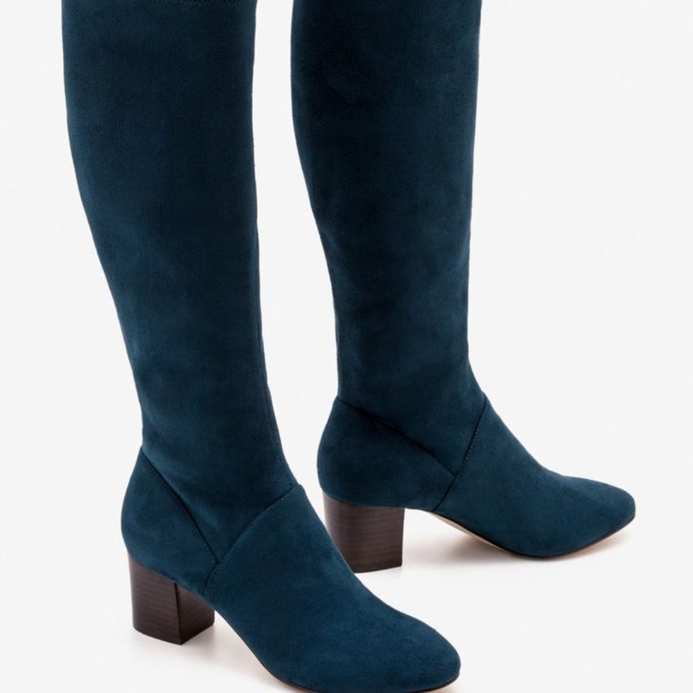 Boden Round Toe Heeled Stretch Tall Boot Seaweed Teal 38 7 7.5